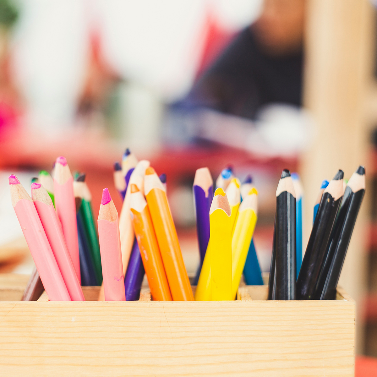 colored pencils in pencil holder